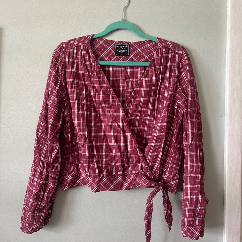Abercrombie & Fitch Long Sleeve Crop Top Wrap Women Medium Plaid Y2K